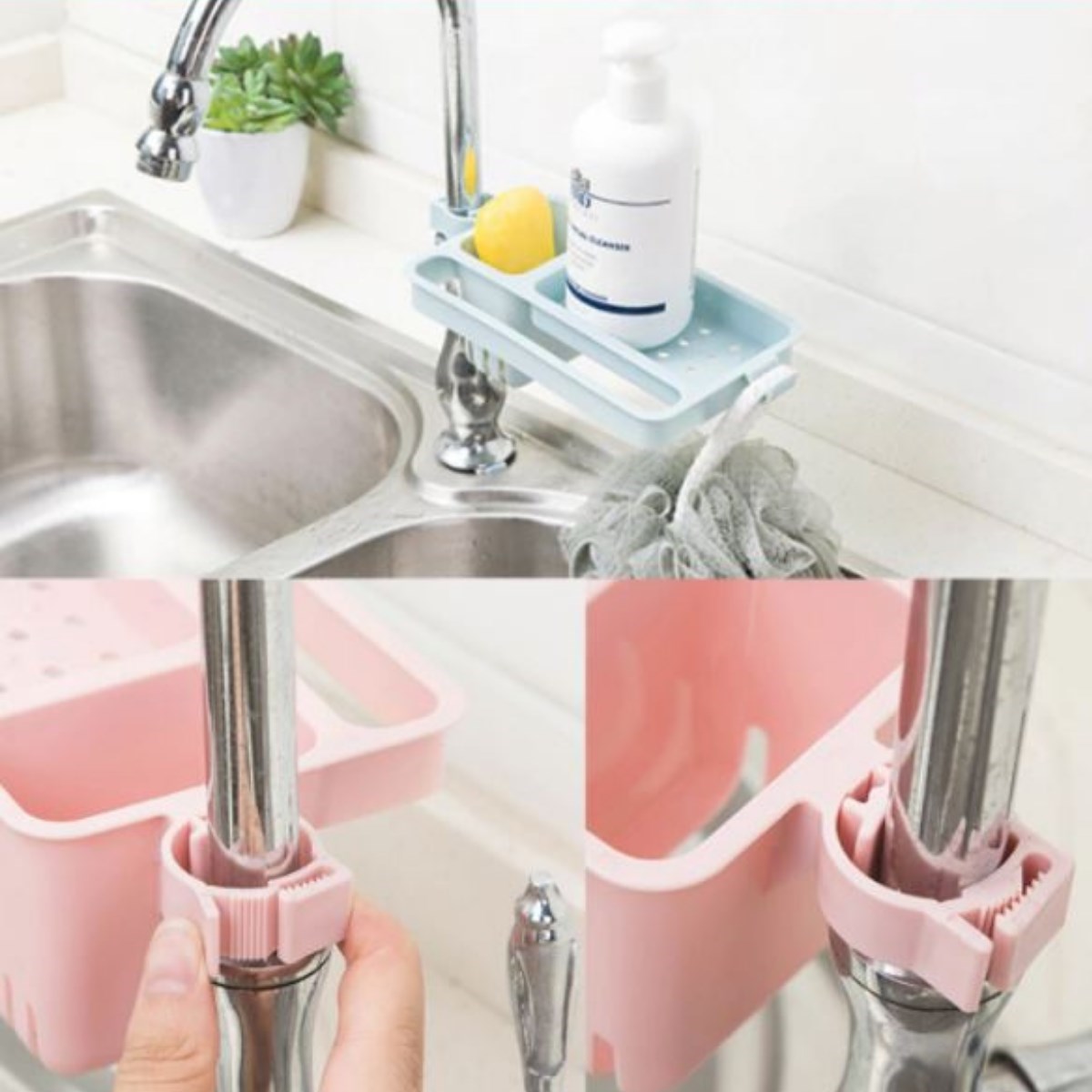 Musluğa Takılan Sünger Havlu Askılı Sabun Hazneli mutfak Banyo Lavabo Düzenleyici Organizer — Veyo — görsel 7
