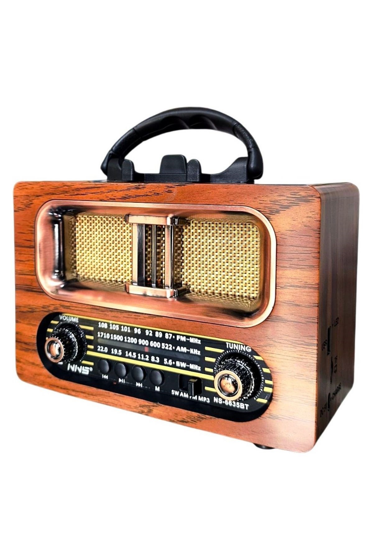 Büyük Boy Retro, Nostaljik, Ahşap Tasarım Bluetooth Hoparlörlü, Şarjlı, Taşınabilir FM/AM Destekli Radyo NS-6635 — Veyo — görsel 6