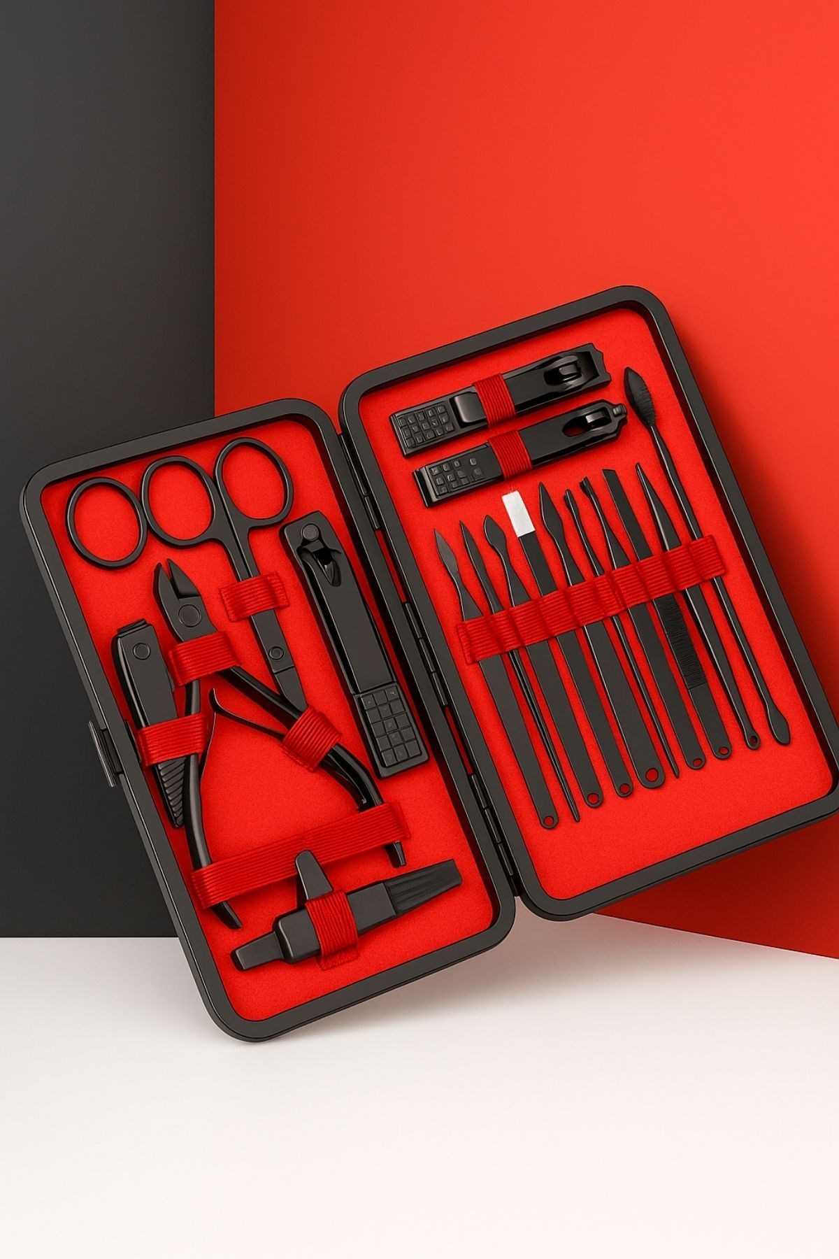 BUFFER® 24 Parça Kendiliğinden Deri Çantalı Seyahat Tipi Manikür Pedikür Seti