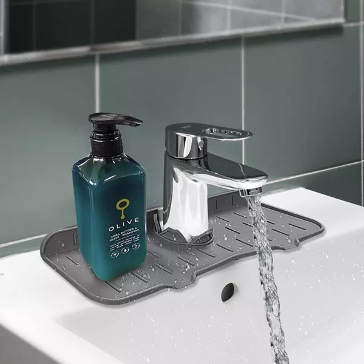 Lavabo İçin Silikon Esnek Mat Musluk Sapı Damlama Tutucu Raf Mutfak Tezgahı Sıçrama Koruma — Veyo — görsel 3