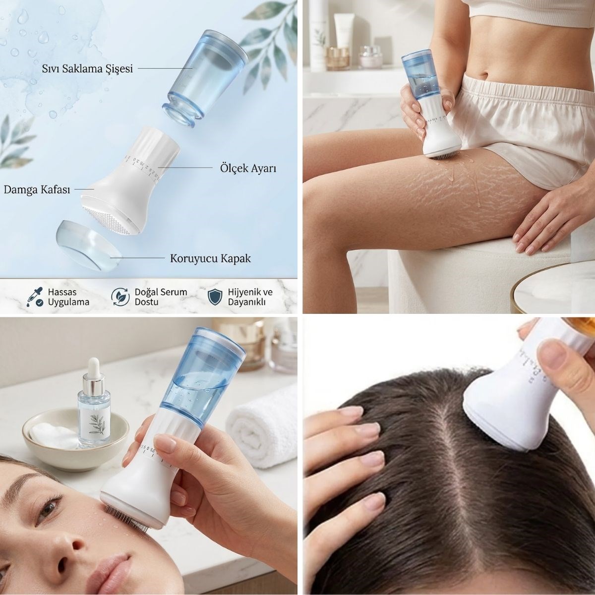 140 İğneli Serum Hazneli Dermaroller – 0-3 mm Ayarlı Dermaroller Mikro İğneli Saç, Cilt ve Vücut Bakım Aparatı — Veyo — görsel 3