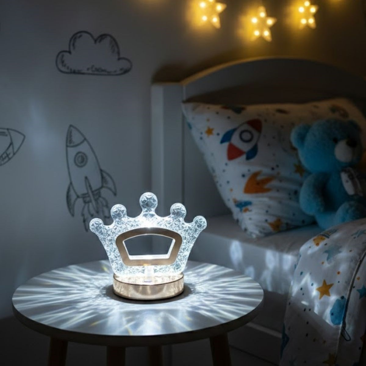 Kral Tacı Model Kristal LED Masa Lambası – Dokunmatik, 3 Renk Işık Modlu, Şarjlı Mini Dekoratif Gece Lambası — Veyo — görsel 3