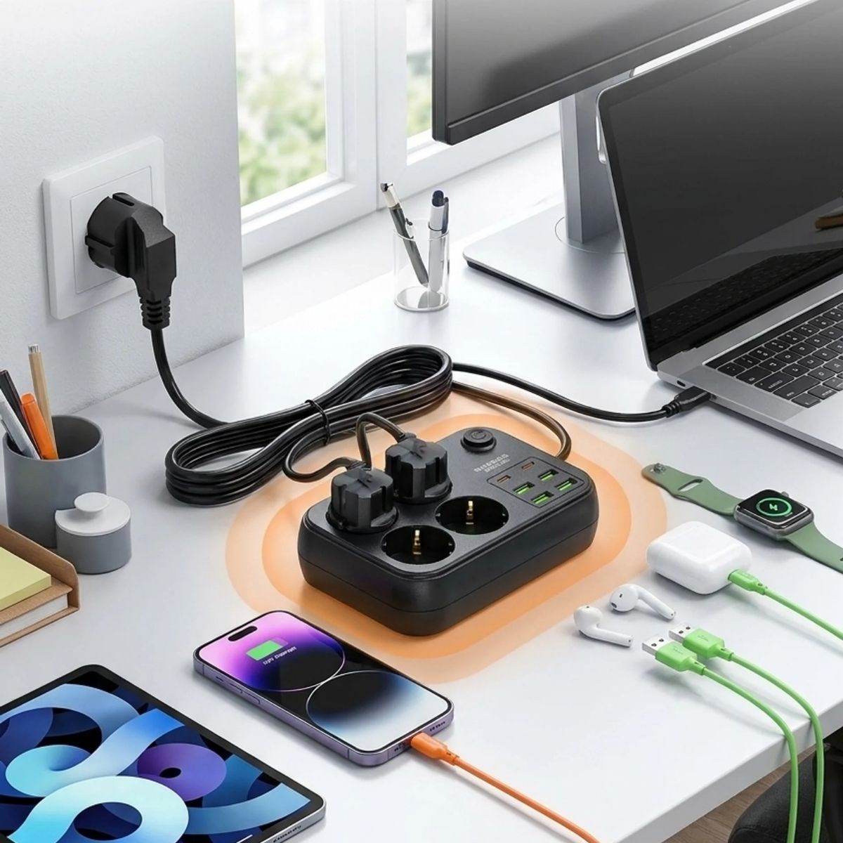 Çoklu Priz Uzatma Kablosu 4 Soket + 4 USB + 2 Type-C – Termal Akım Korumalı, Isıya Dayanıklı, Çocuk Korumalı Güvenli Priz 100-250V — Veyo — görsel 2