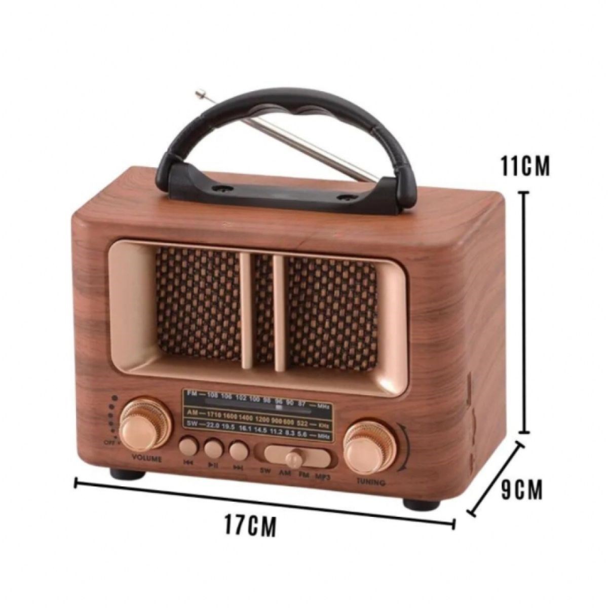 Küçük Mini Boy Retro Ahşap Tasarım Bluetooth Hoparlörlü Radyo – FM/AM Destekli, Şarjlı ve Taşınabilir Radyo NS-8108 — Veyo — görsel 5
