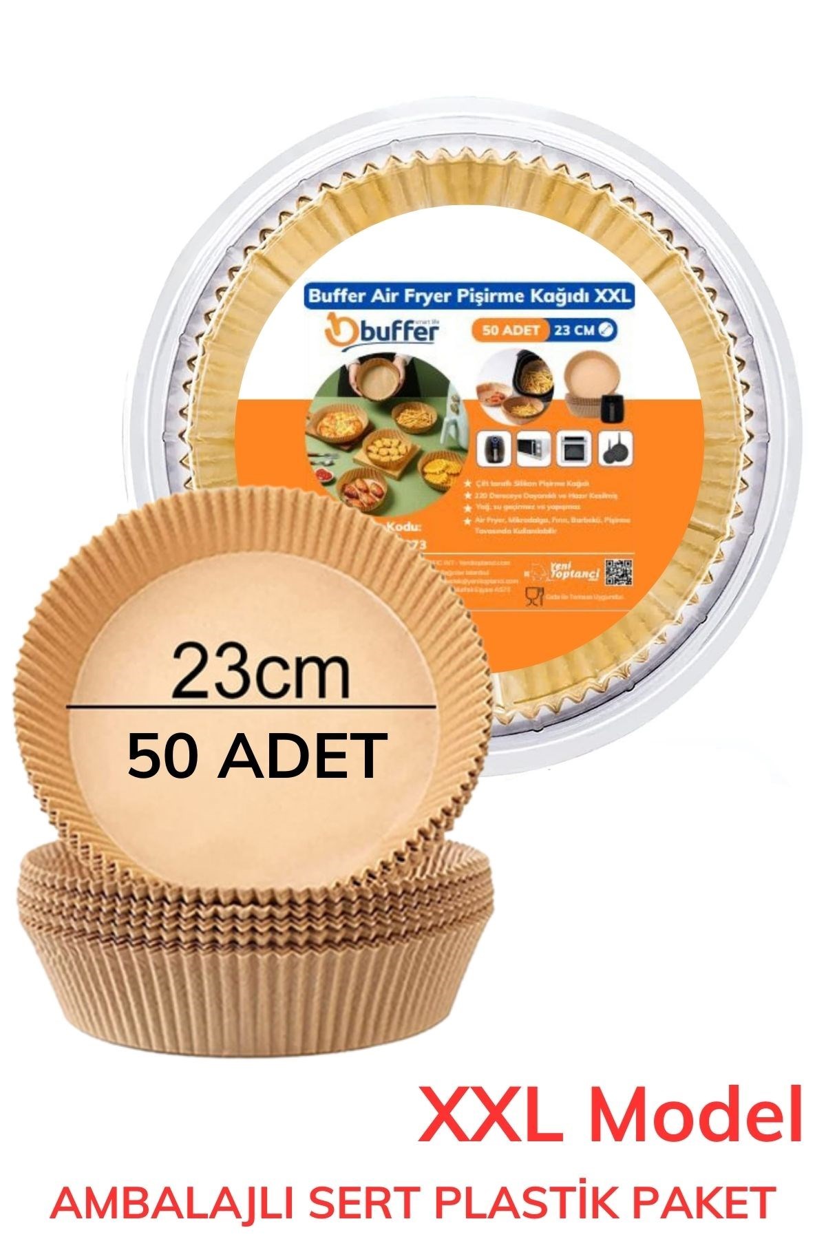 50 Adet 20 cm Air Fryer Pişirme Kağıdı Tek Kullanımlık Yağ Geçirmez Yuvarlak Tabak Model PVC — Veyo — görsel 7