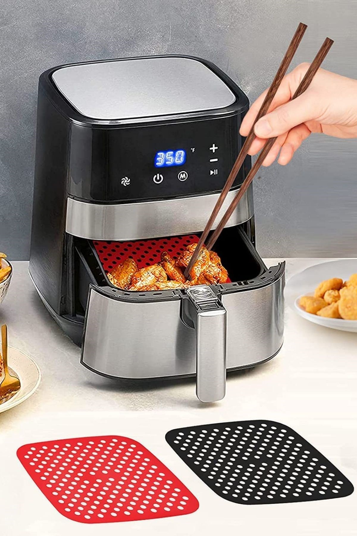 Renkli Isıya Dayanıklı Yıkanılabilir Silikon Fırın Ve Airfryer Kare Pişirme Matı 21,5 Cm — Veyo — görsel 4