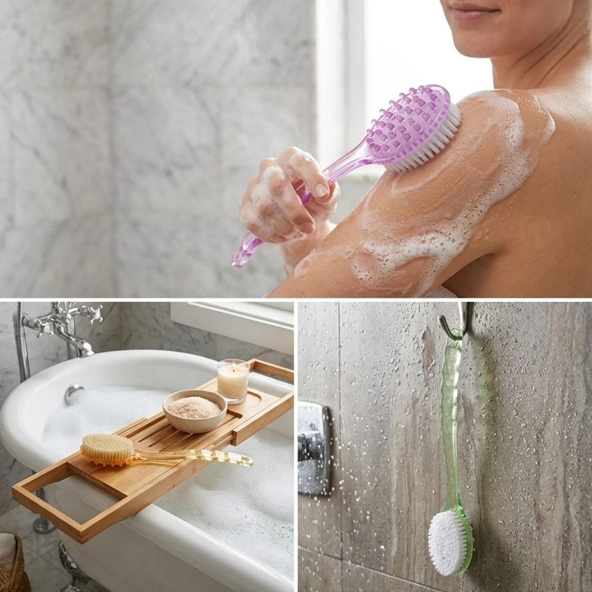 Plastik Saplı Vücut Temizleme Fırçası - Çok Amaçlı Sırt ve Vücut İçin Banyo ve Duş Kese Aparatı — Veyo — görsel 4