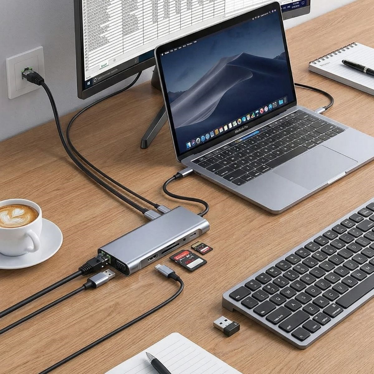8in1 Type-C Çoklayıcı Hub HDMI 4K USB 3.0 SD TF Kart RJ45 Ethernet Dönüştürücü Adaptör — Veyo — görsel 2