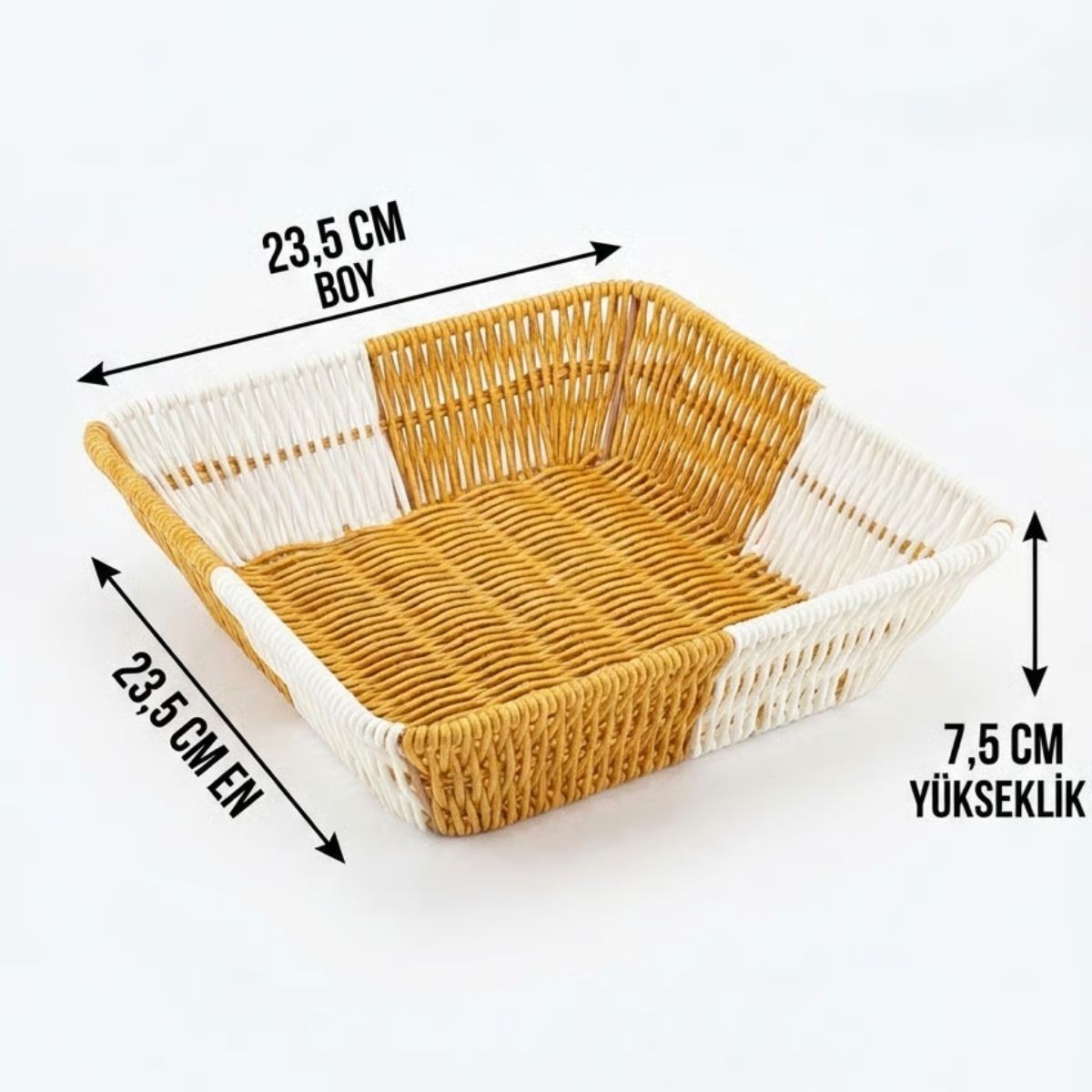 Kare Çift Renkli Plastik Rattan Ekmek ve Meyve Sepeti - Çok Amaçlı Banyo ve Mutfak Düzenleyici - Yıkanabilir Tezgâh Üstü Organizer — Veyo — görsel 5