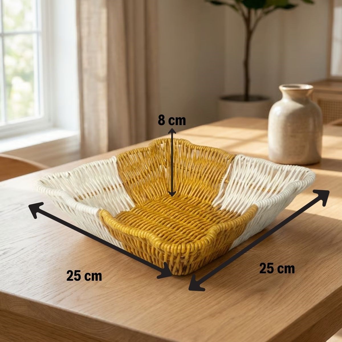 Kare Dalgalı Çift Renkli Plastik Rattan Ekmek ve Meyve Sepeti - Çok Amaçlı Banyo ve Mutfak Düzenleyici - Yıkanabilir Tezgâh Üstü Organizer — Veyo — görsel 5