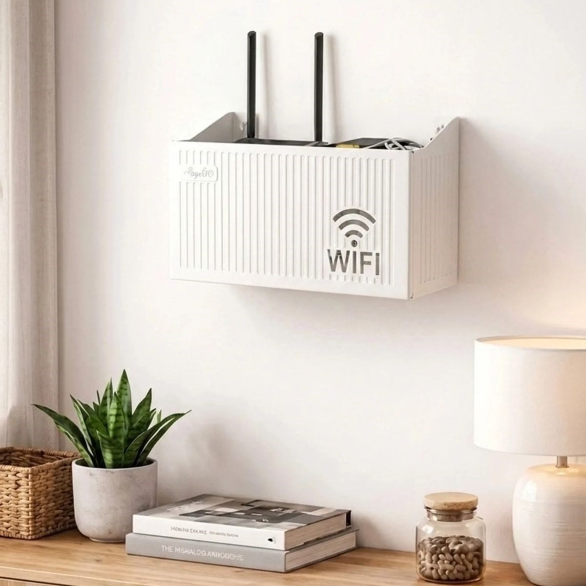 Duvar Tipi Wi-Fi Modem Saklama Kutusu(Beyaz) – Kablo Düzenleyici Router Raf Organizer — Veyo — görsel 4