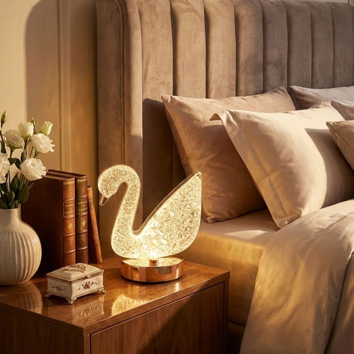 Kuğu Model Kristal LED Masa Lambası – Dokunmatik, 3 Renk Işık Modlu, Şarjlı Mini Dekoratif Gece Lambası — Veyo — görsel 4