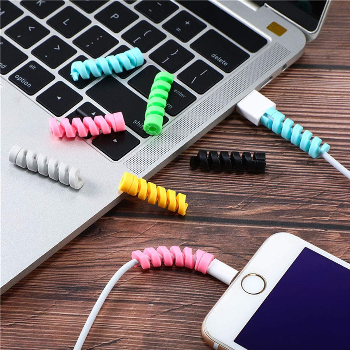 4lü Apple, Android Şaj Kablosu Koruyucu Silikon Spiral Yay Aparat — Veyo