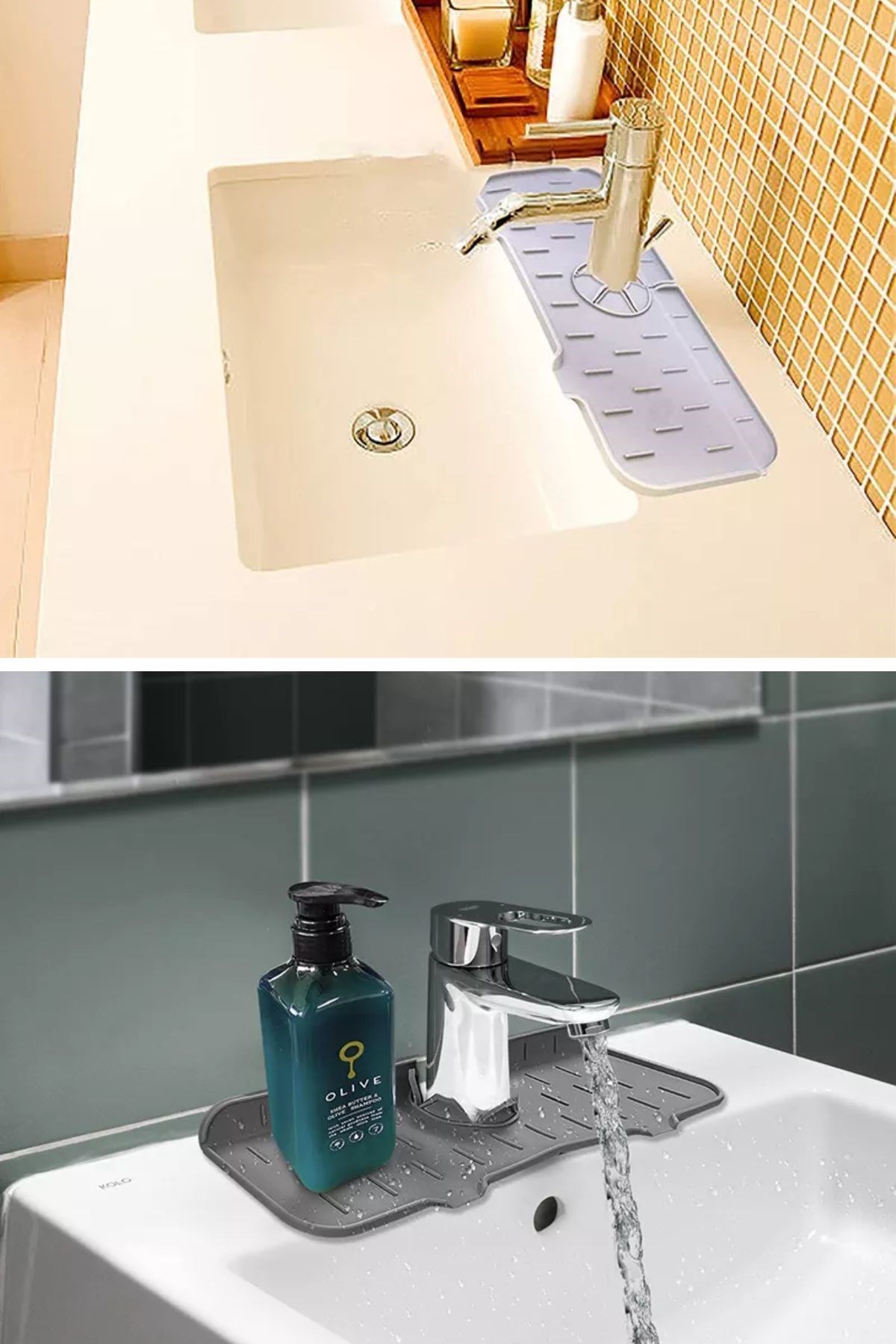 Lavabo İçin Silikon Esnek Mat Musluk Sapı Damlama Tutucu Raf Mutfak Tezgahı Sıçrama Koruma — Veyo — görsel 8