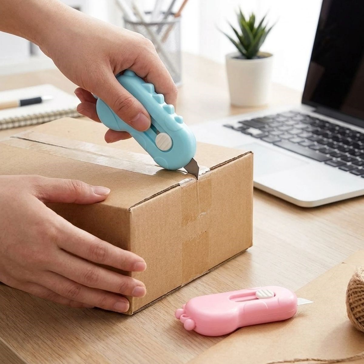 Dinozor Tasarımlı 2’li Mini Makas ve Falçata Seti – Pratik Kargo Paket Açıcı Aparat — Veyo — görsel 4