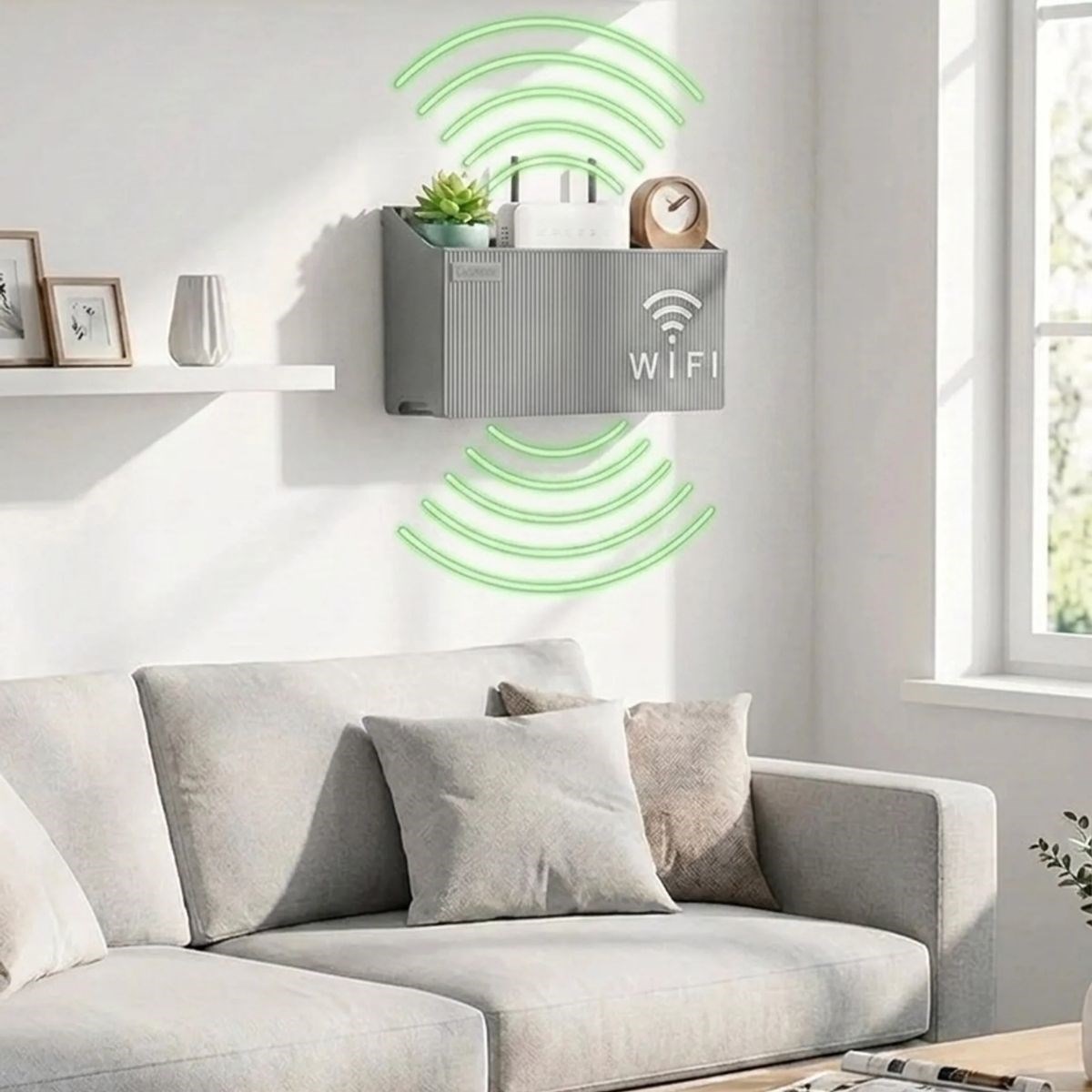 Duvar Tipi Wi-Fi Modem Saklama Kutusu(Gri) – Kablo Düzenleyici Router Raf Organizer — Veyo — görsel 2