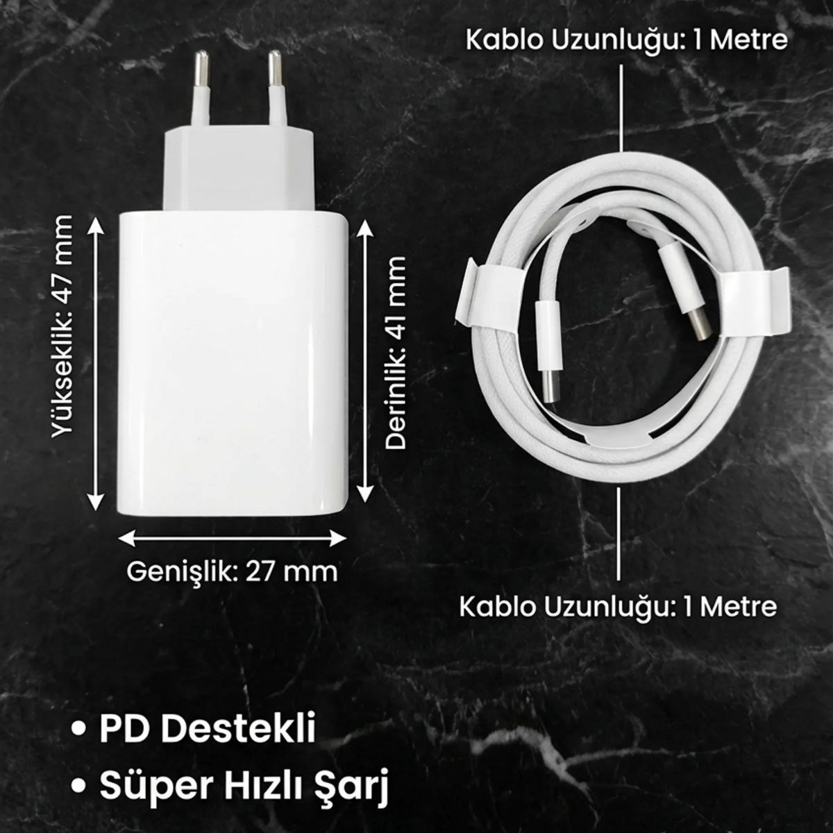 25W Hızlı Şarj Adaptörü USB-C to Type-C Kablolu – PD Destekli, Süper Hızlı Şarj Cihazı — Veyo — görsel 5