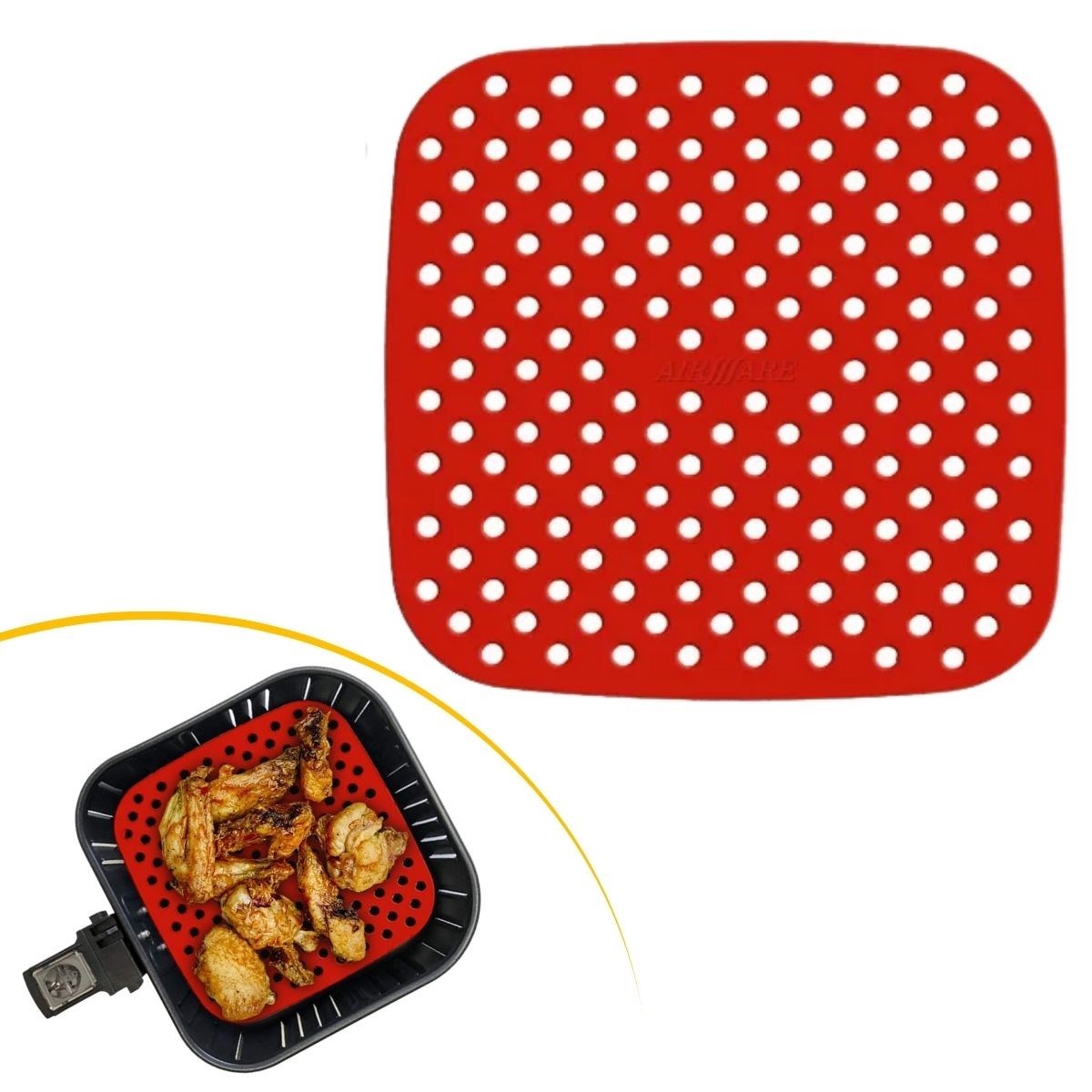 Siyah Isıya Dayanıklı Yıkanılabilir Silikon Fırın Ve Airfryer Kare Model Pişirme Matı 21,5 Cm — Veyo