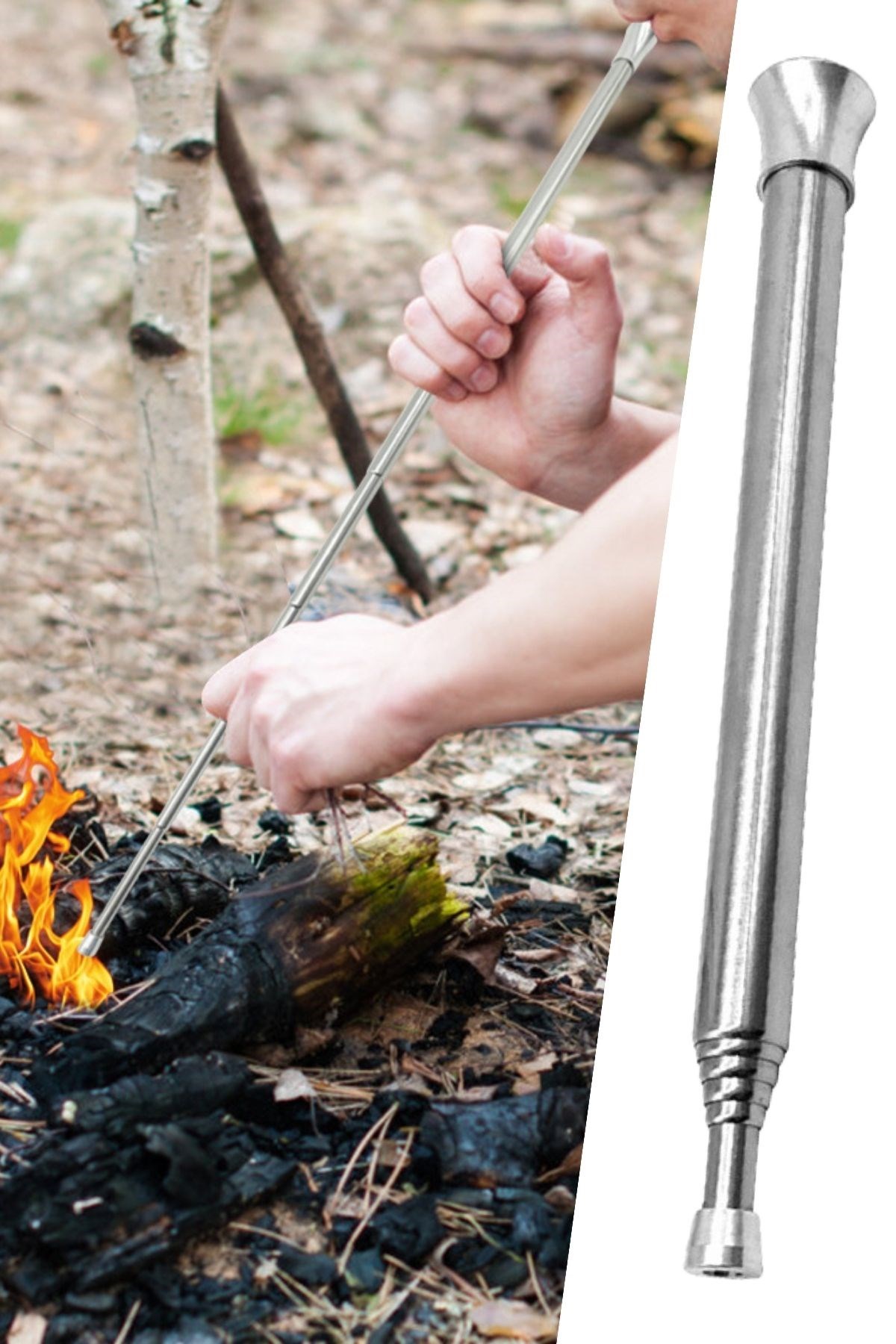 Teleskopik Ateş Başlatıcı Outdoor Üfleme Borusu 63 Cm — Veyo — görsel 6