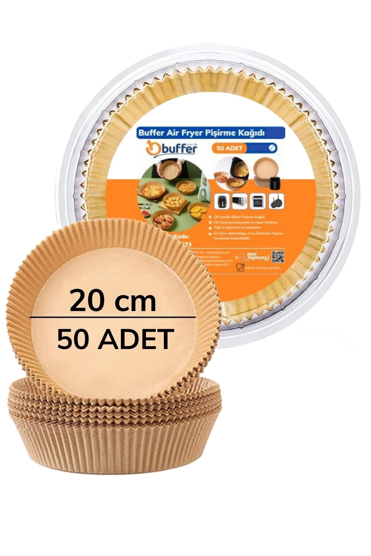 50 Adet 20 cm Air Fryer Pişirme Kağıdı Tek Kullanımlık Yağ Geçirmez Yuvarlak Tabak Model PVC — Veyo — görsel 8