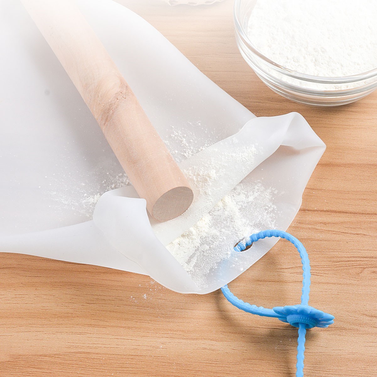 Hamur Torbası 2 li Set Orta ve Büyük Hamur Silikon Şeffaf Yoğurma Torbası Ekmek Makarna Mant — Veyo — görsel 7