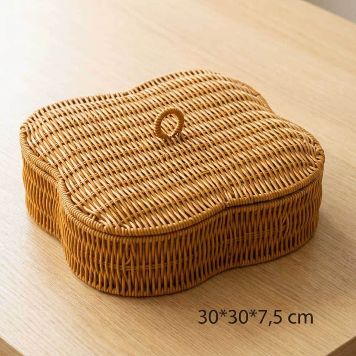 Kapaklı 5 Bölmeli Plastik Rattan Organizer Kutu – Hasır Desenli Çok Amaçlı Saklama ve Sunum Sepeti Çerezlik — Veyo — görsel 5
