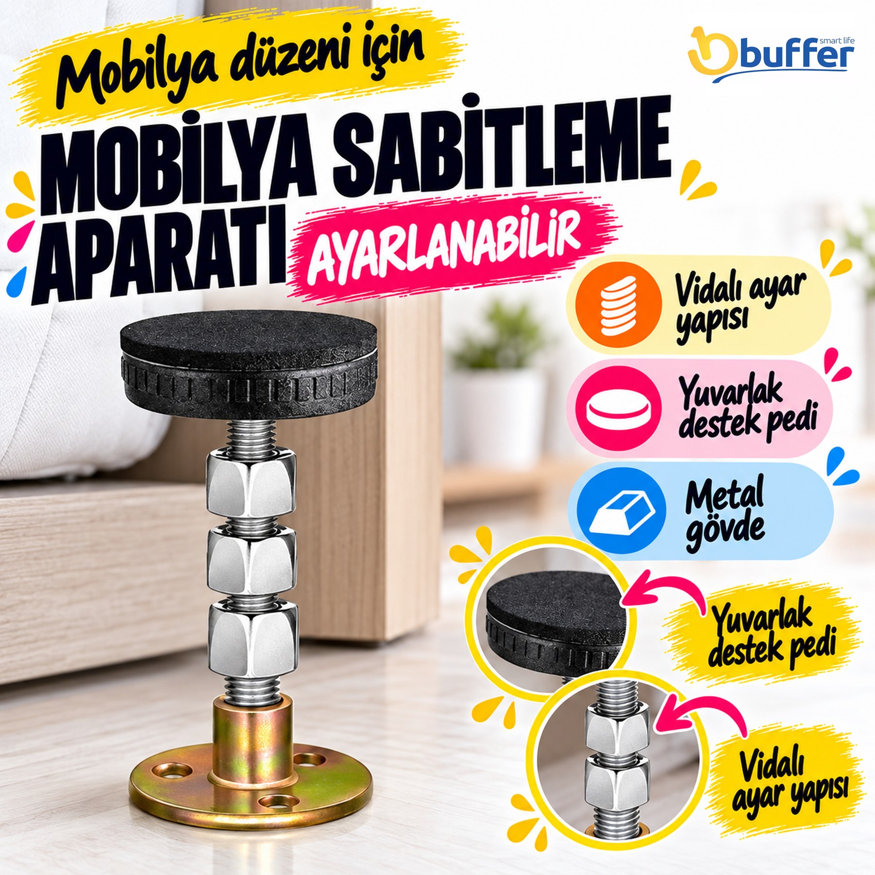Mobilya Sabitleme Aparatı Yatak Başlığı Duvar Sabitleyici Sallanma Titreşim Önleyici Dayanıklı
