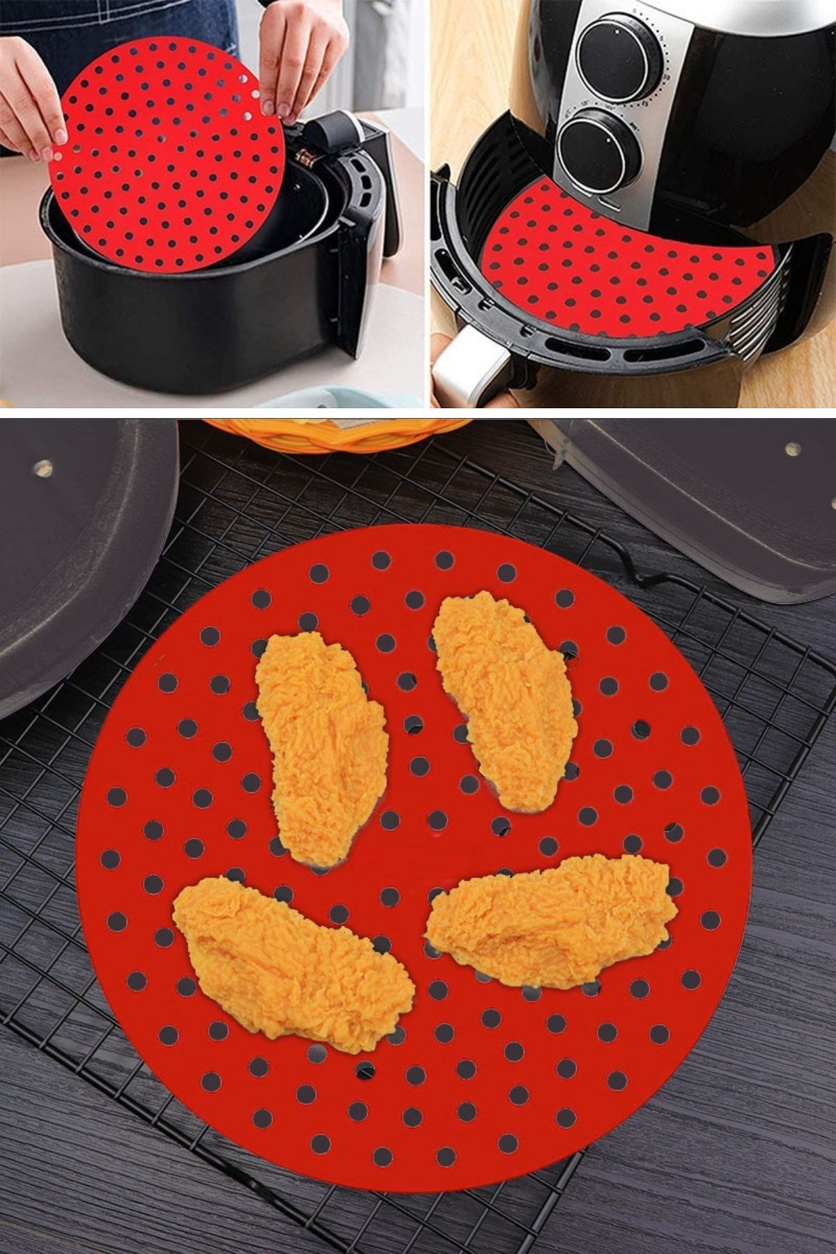 Siyah Isıya Dayanıklı Yıkanılabilir Silikon Fırın Ve Airfryer Yuvarlak Model Pişirme Matı 20 Cm — Veyo — görsel 6