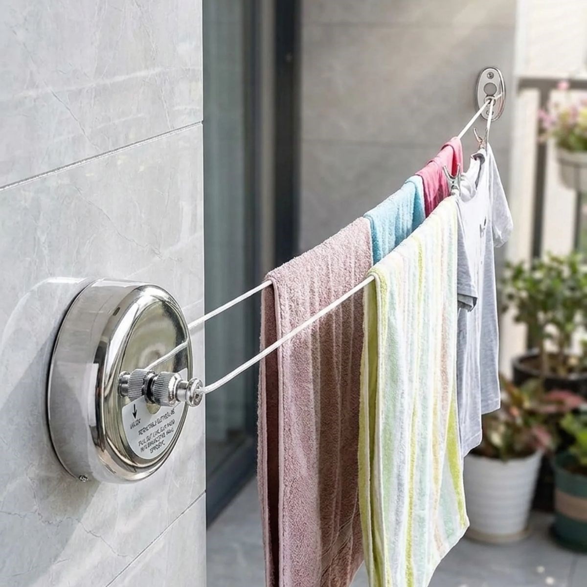 Paslanmaz Çelik Geri Çekilebilir Çamaşır İpi – Duvar Tipi Duvara Monte Banyo,Balkon,Bahçe Çamaşır Kurutma Askısı — Veyo — görsel 2