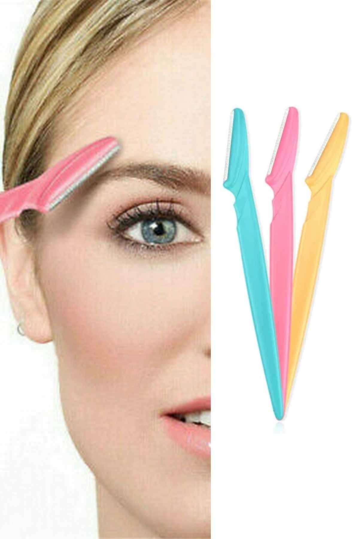 BUFFER® 3’lü Kadın Kaş Usturası Seti – Hassas Ciltler İçin Güvenli Yüz Tüy Temizleme Bıçağı