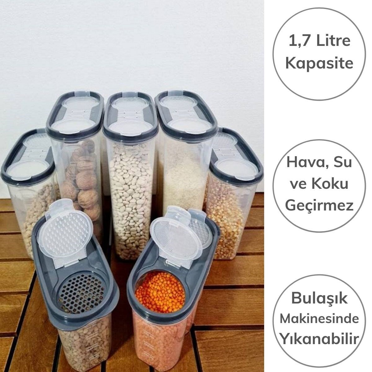 2 Kapaklı Ölçekli Erzak Kuru Gıda Saklama Kutusu Kabı - 1,7 Litre - SA935 — Veyo — görsel 3