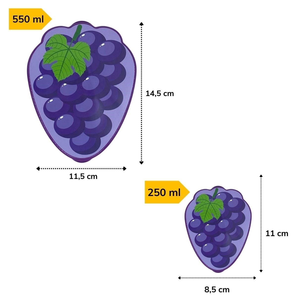 2'li İç İçe Geçebilen Üzüm Model Saklama ve Beslenme Kabı Seti (550 ml + 250 ml) — Veyo — görsel 4