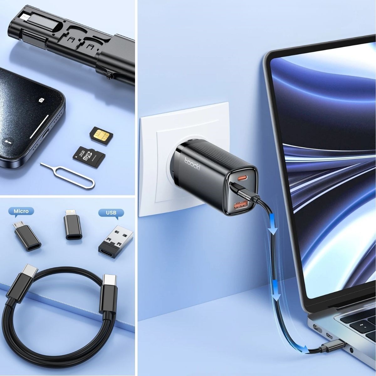 Cep Tipi 60W Bas Aç Type-C,İphone Şarj,Micro USB Hızlı Şarj Data Kablo Seti — Veyo — görsel 4