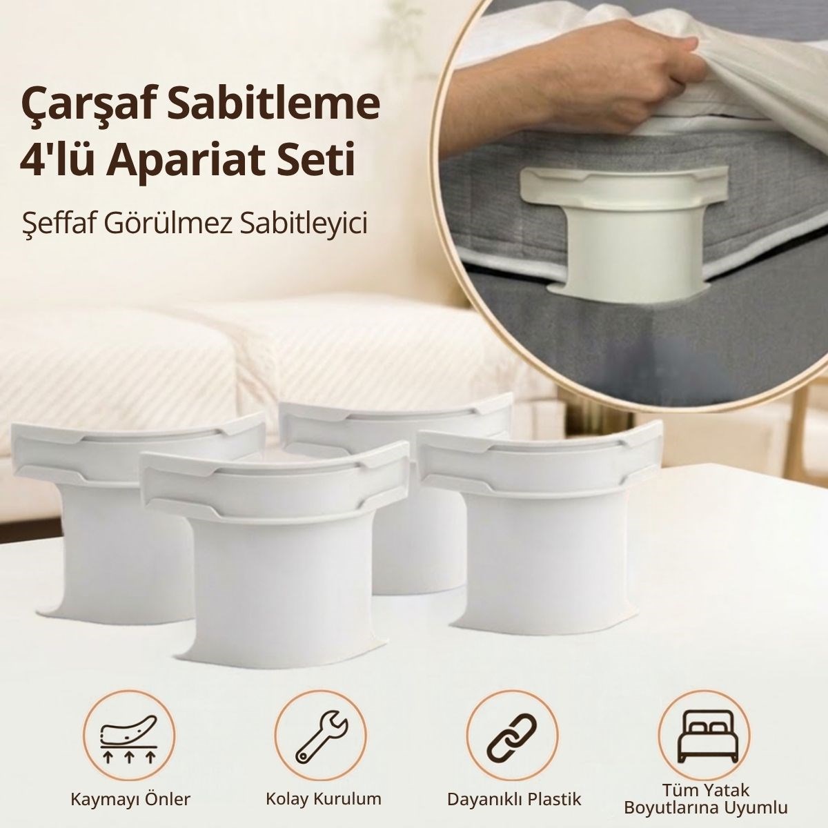 Çarşaf Sabitleyici Kaydırmaz Yatak Aparatı Köşe Kilitleyici Şeffaf Pratik Hediyelik Ev Kullanımı