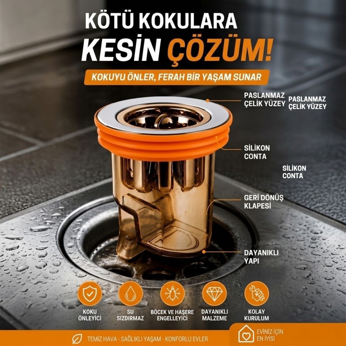 Gider Kapağı Koku ve Böcek Önleyici Duş Lavabo İçin Geri Akış Engelleyici Plastik Yer Süzgeci
