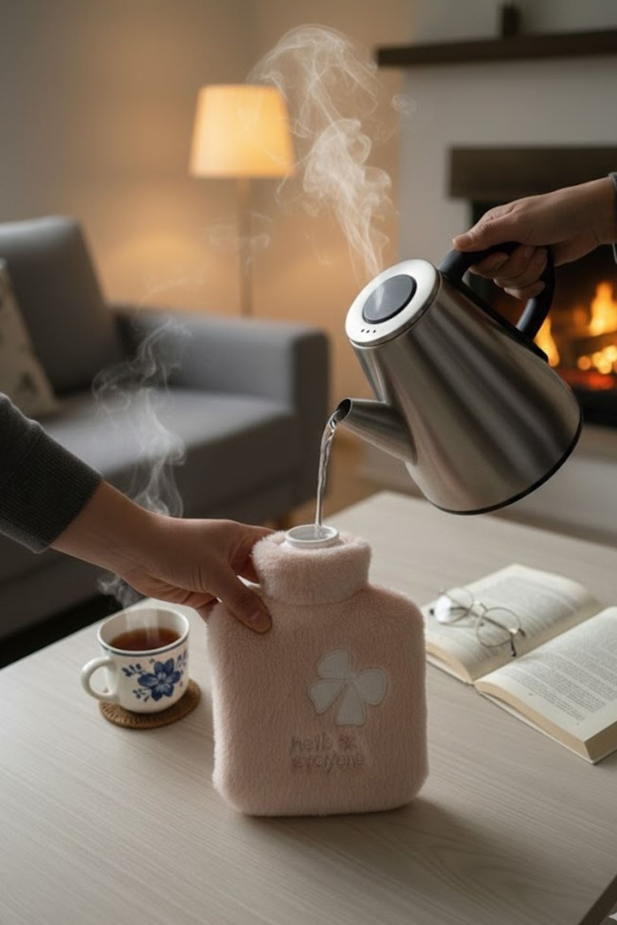 Hello Everyone Yazılı Kurdeleli Pembe Peluş Sıcak Su Torbası 1 Lt – Yumuşak Kılıf, Uzun Süre Sıcak Tutan Termal Su Torbası — Veyo — görsel 8