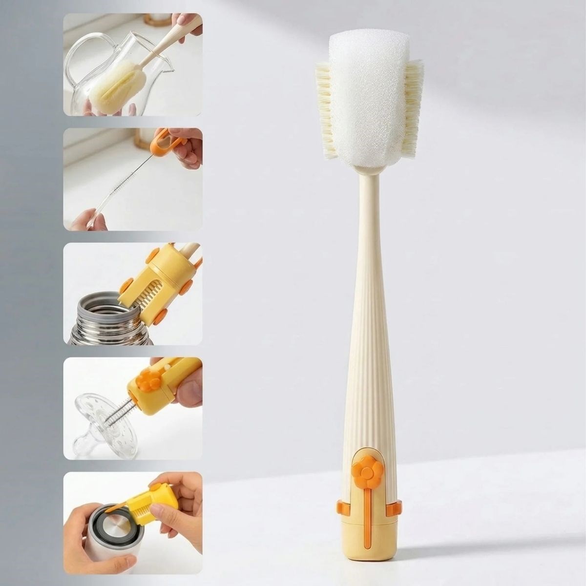 5’i 1 Arada Çok Amaçlı Şişe Temizleme Fırçası – Sürahi, Kavanoz, Pipet, Kapak, Emzik ve Biberon Temizlik Seti — Veyo