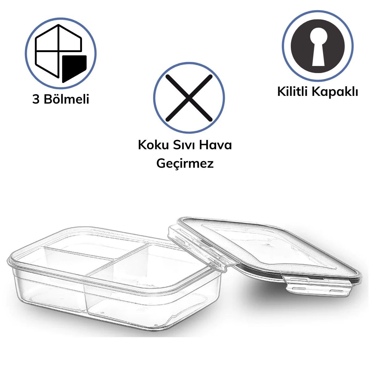3 Bölmeli Kilitli Kapaklı 1 Litre Erzak Saklama Kabı LC-510 — Veyo — görsel 3