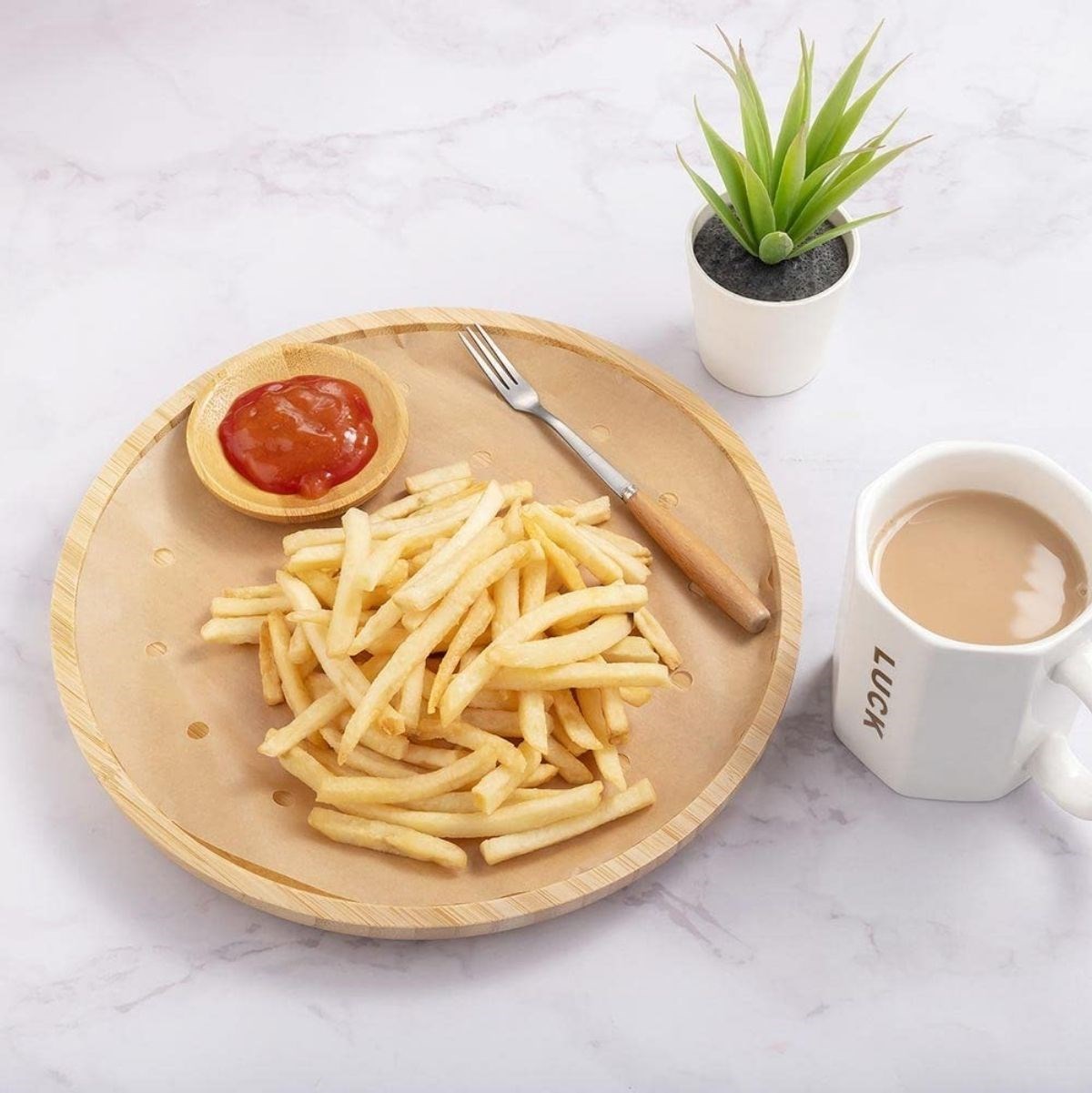 50 Adet Air Fryer Pişirme Kağıdı Tek Kullanımlık Gıda Pişirme Kağıdı Delikli Yuvarlak Model — Veyo — görsel 7