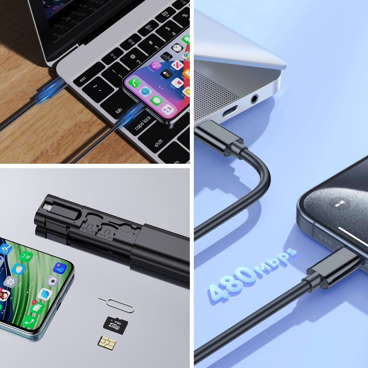 Cep Tipi 60W Bas Aç Type-C,İphone Şarj,Micro USB Hızlı Şarj Data Kablo Seti — Veyo — görsel 3