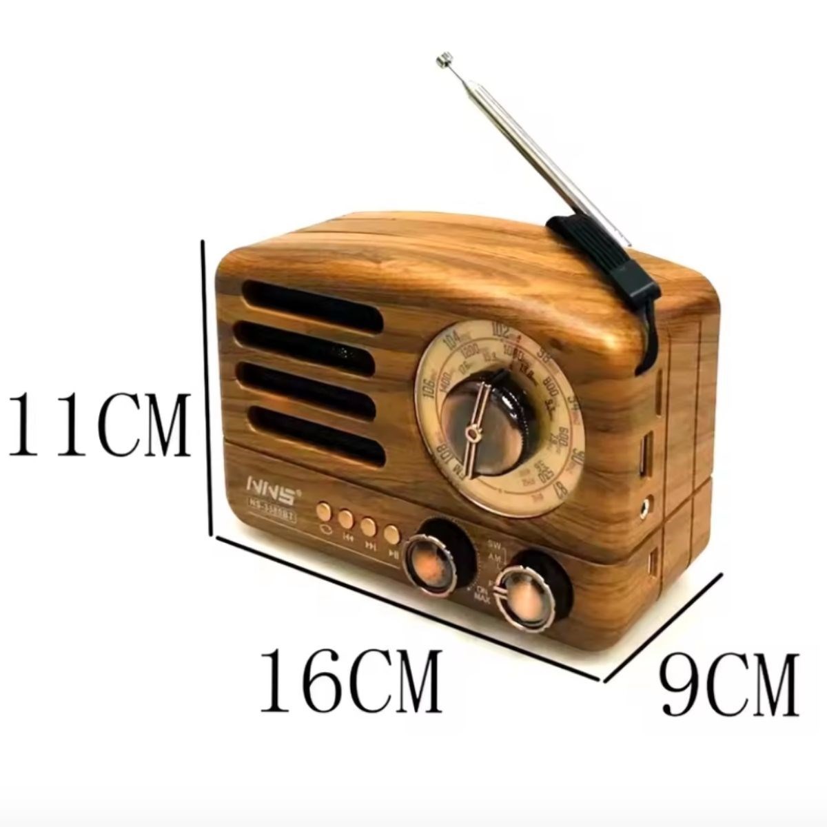Küçük Boy Retro, Nostaljik, Ahşap Tasarım Bluetooth Hoparlörlü, Şarjlı, Taşınabilir Büyük Döndürülebilen Düğmeli FM/AM Destekli Radyo NS3380 — Veyo — görsel 5