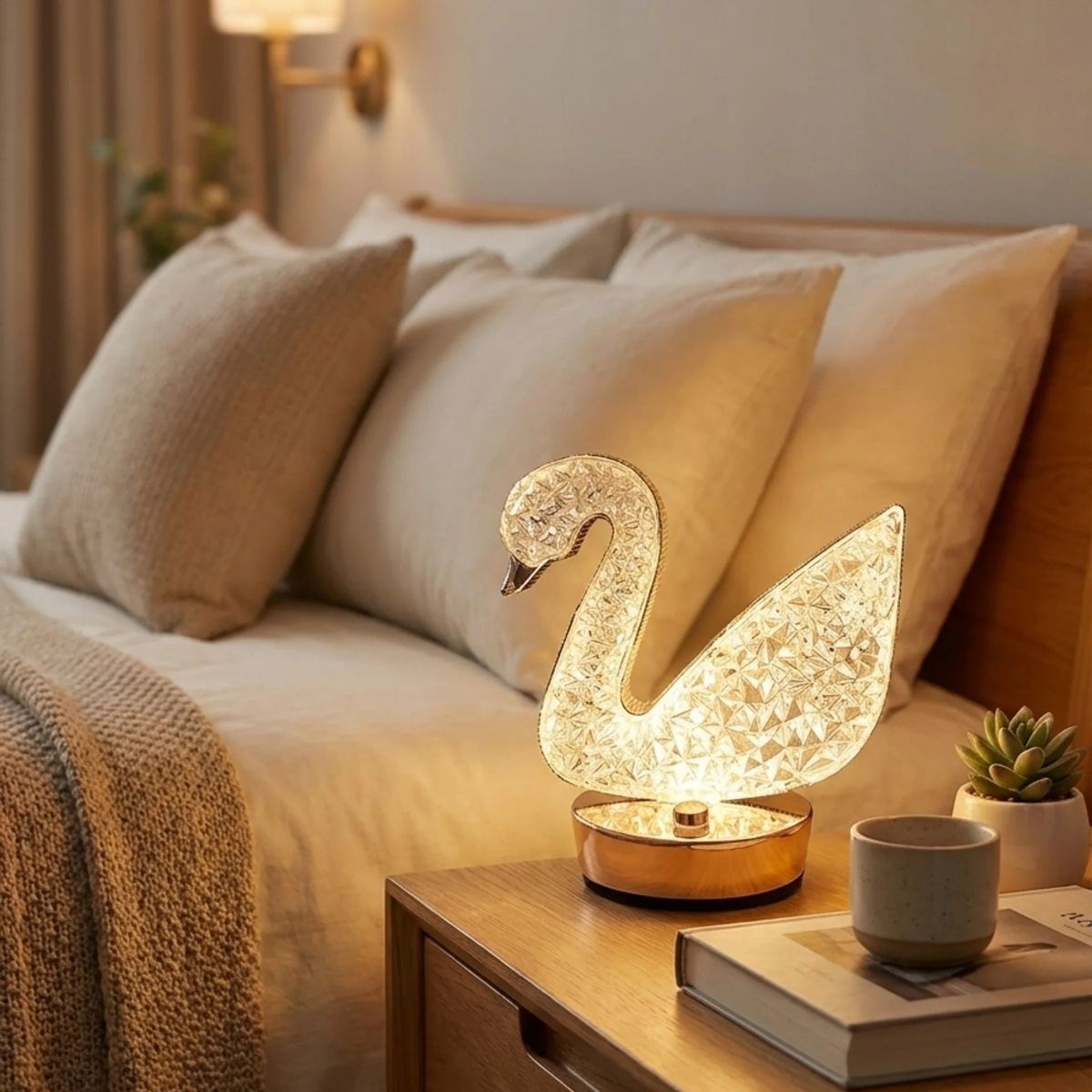 Kuğu Model Kristal LED Masa Lambası – Dokunmatik, 3 Renk Işık Modlu, Şarjlı Mini Dekoratif Gece Lambası — Veyo — görsel 2