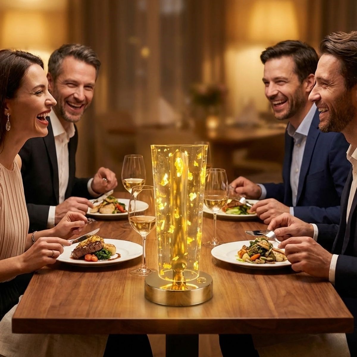 Silindirik Kristal Altın Toz Model LED Masa Lambası – Gold Tabanlı, Dokunmatik, 3 Renk Işık Modlu, Şarjlı Modern Dekoratif Gece Lambası — Veyo — görsel 3