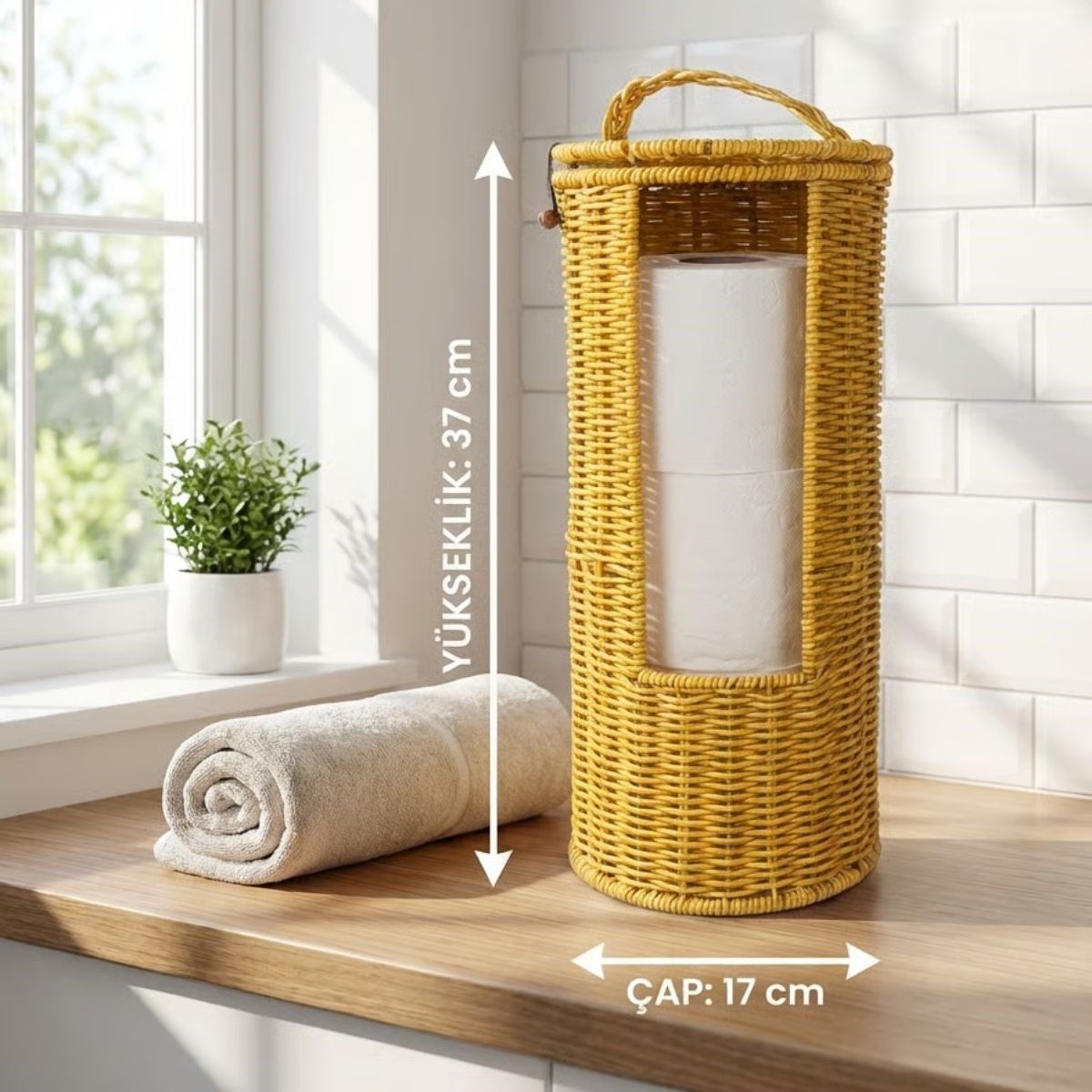 Askılı Plastik Rattan Tuvalet Kâğıdı Standı – Hasır Görünümlü, Kapaklı, Yedekli WC Kâğıtlık, Banyo ve Tuvalet İçin Dekoratif Organizer — Veyo — görsel 5