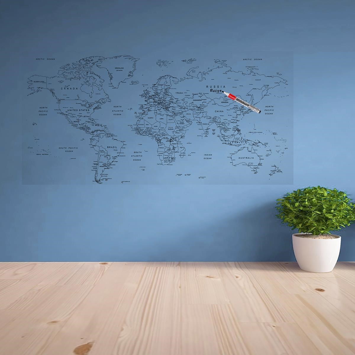 Yazılabilir Dünya Haritası Manyetik Duvar Stickerı 110 x 56 cm — Veyo — görsel 3