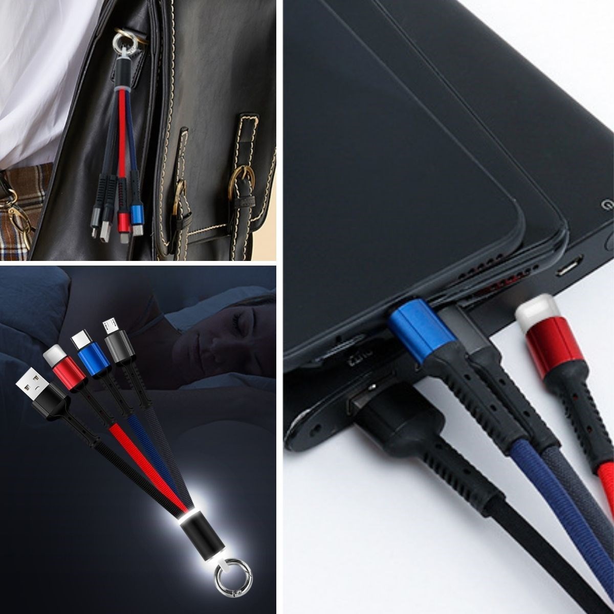 Işıklı Anahtarlık Model 3 in 1 USB Çıkışlı MİKRO,TYPE-C ve İphone Uyumlu Şarj Kablosu — Veyo
