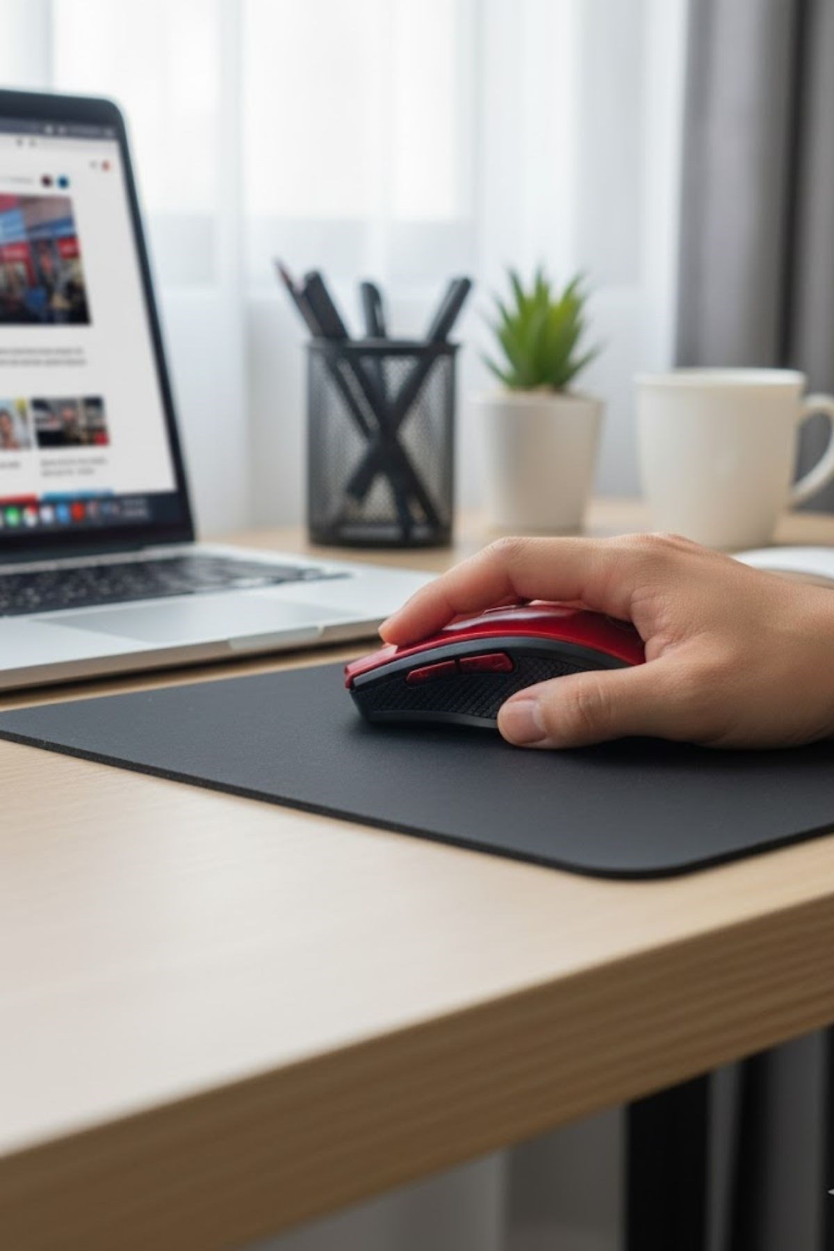 Kırmızı Renkli Baş Parmak Destekli Ergonomik Sessiz Kablosuz Mouse – USB Alıcılı, Ofis ve Oyun İçin Konforlu Bilgisayar Faresi MS6300 — Veyo — görsel 7