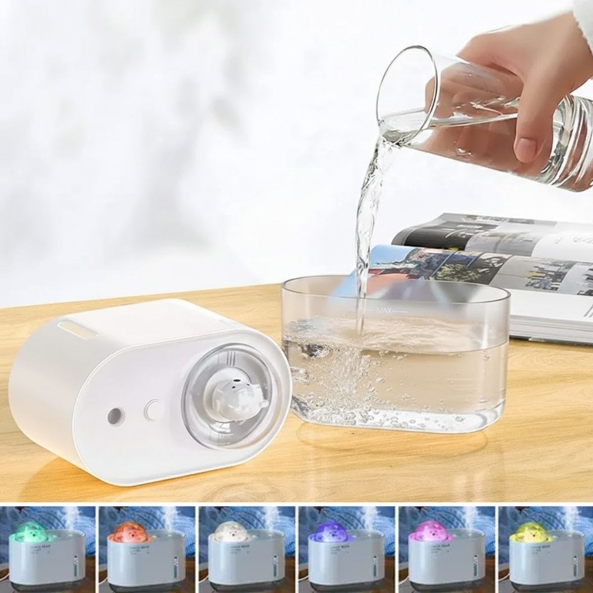Uzay Ayısı 300 ML USB Hava Nemlendirici – LED Işıklı Masaüstü Buhar Makinesi, Yatak Odası & Çocuk Odası İçin Ortam Nemlendirici — Veyo — görsel 5