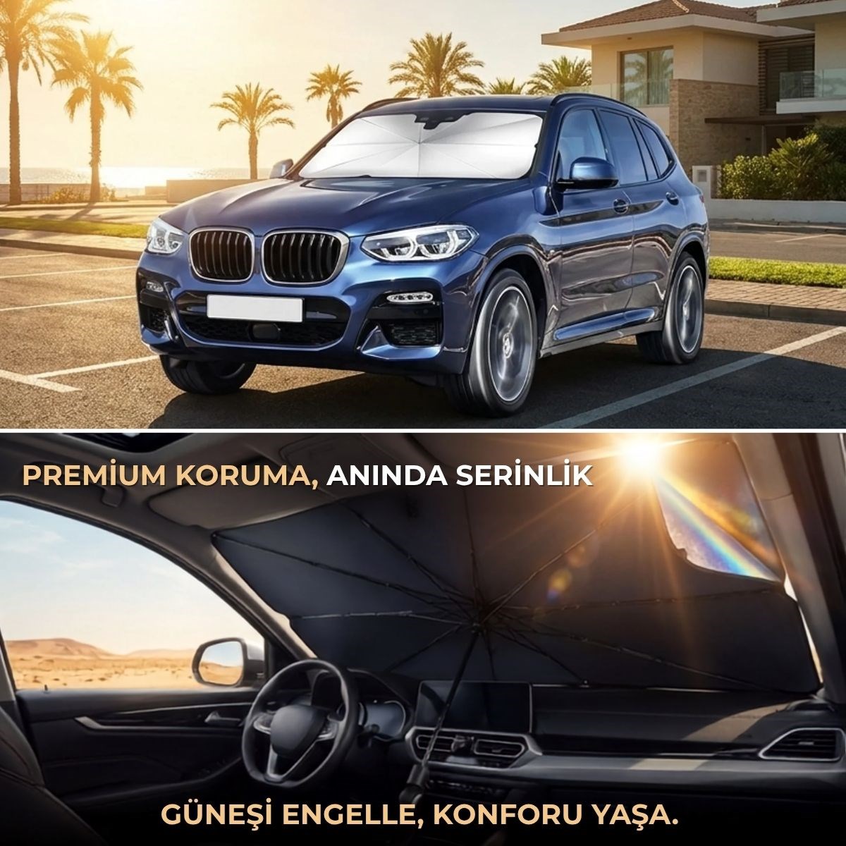 Premium Katlanabilir Araç Ön Cam Güneşliği – Şemsiye Tipi Oto Güneşlik, UV Korumalı Isı Yalıtımlı Ön Cam Gölgelik — Veyo — görsel 5