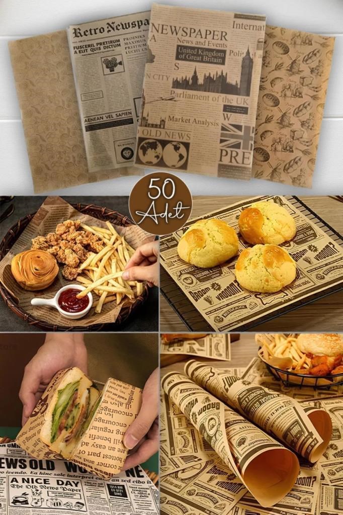 Vintage Gazete Desen Sunum Kağıdı 50 Adet Paket
